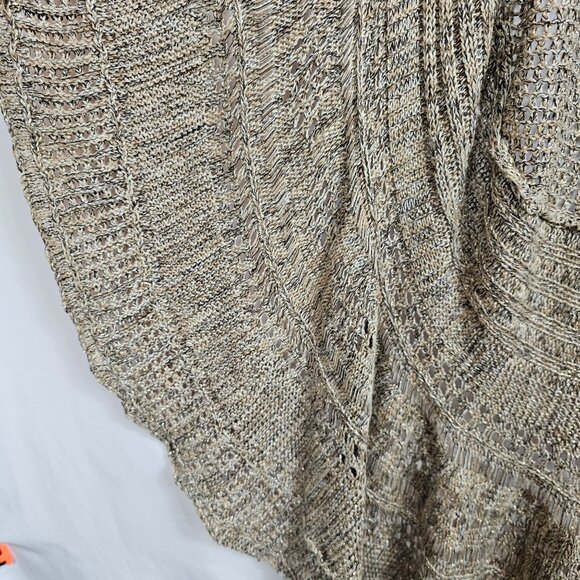 Womens Open Front Knit Cardigan 2X Browns Gold Metallic Threading Sleeveless - Picture 16 of 16